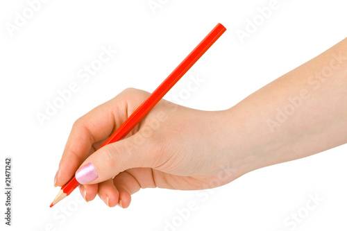 Red pencil in hand