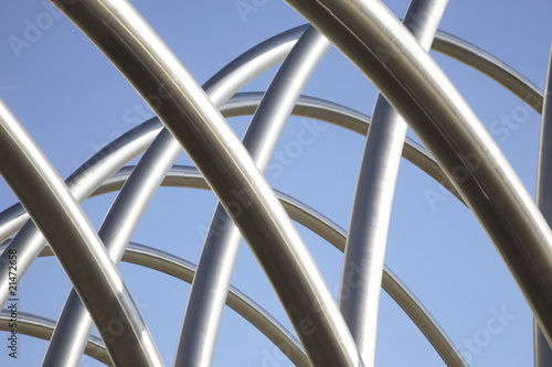 Curved Stainless Steel Tubes and Blue Sky