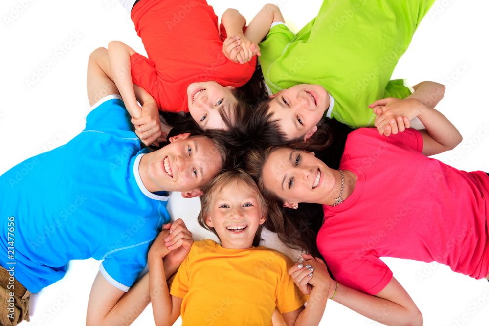 Siblings in colorful t shirts