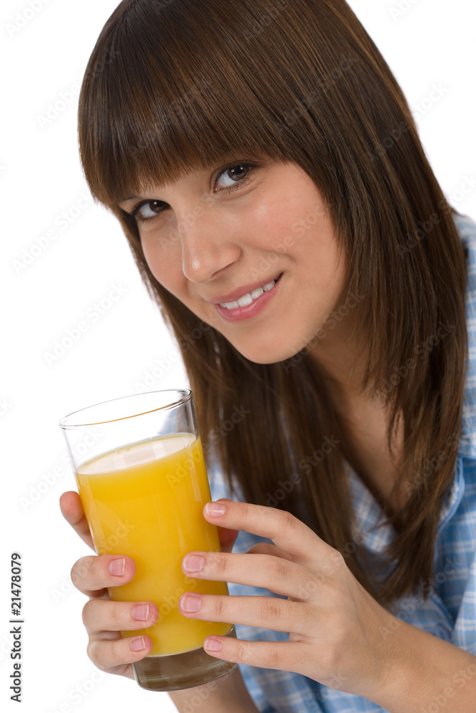 Female teenager with healthy orange juice Female teenager with healthy orange juice