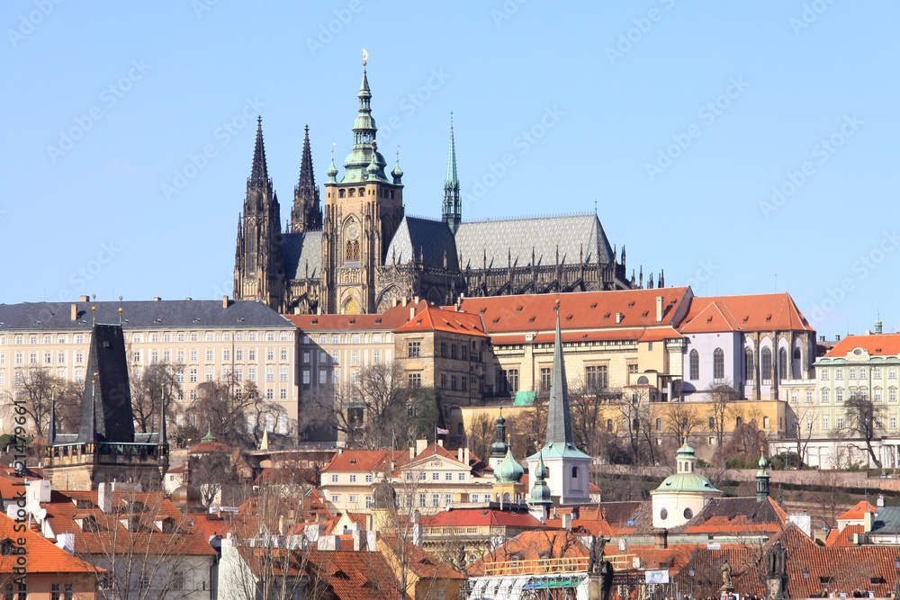 Colorful Prague gothic Castle above the River Vltava