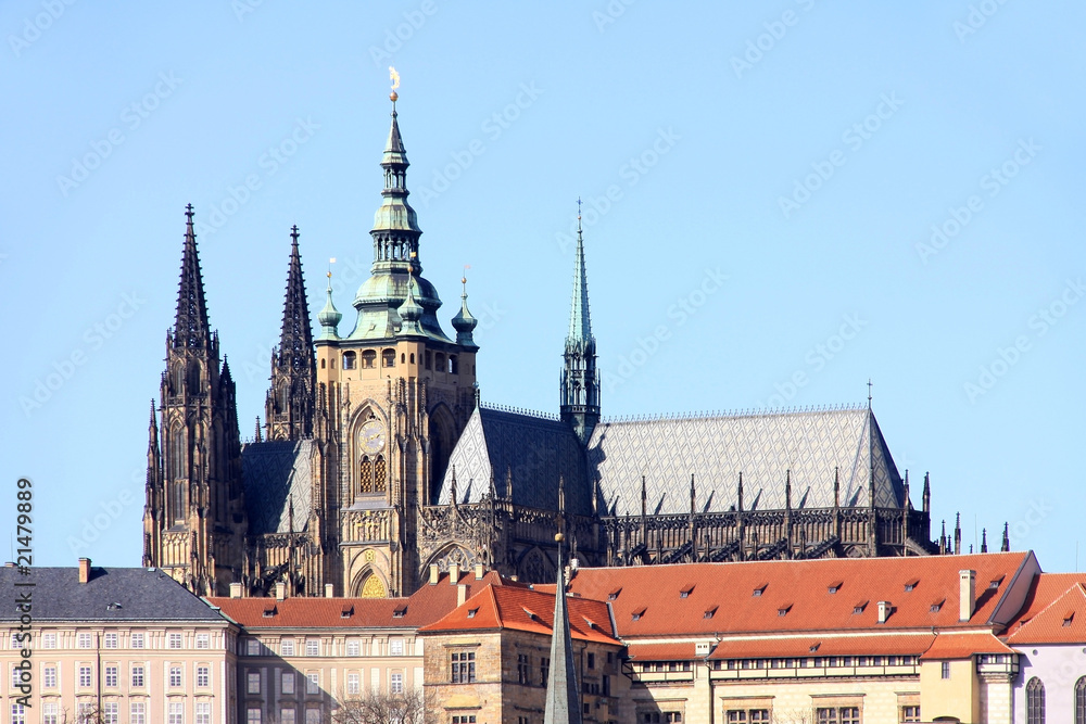 Fototapeta premium Early Spring in Prague - gothic Castle above the River Vltava