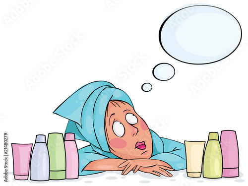 Young girl chooses cosmetics