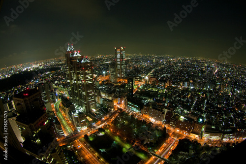 東京　新宿の夜景（魚眼レンズ）