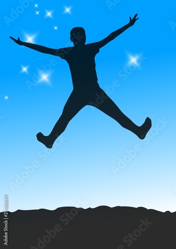 springendes Kind vor Sternenhimmel