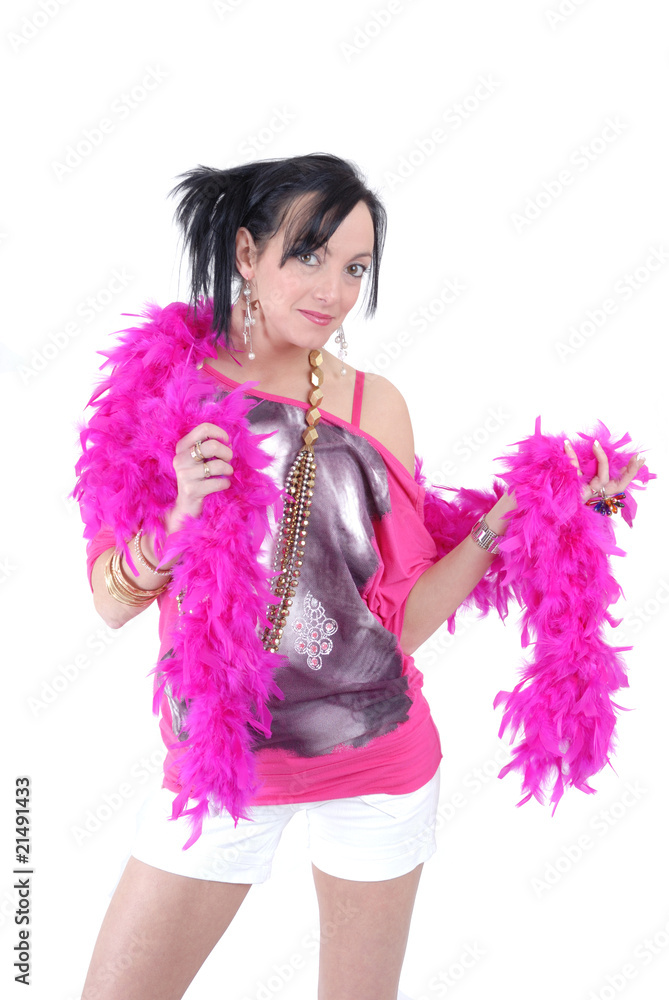 Isolated women with feather boa Isolated women with feather boa