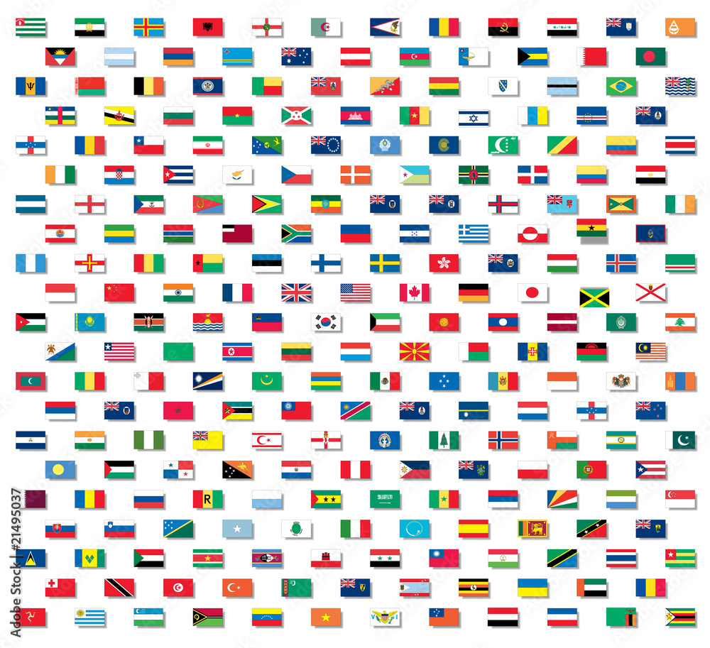 Fototapeta premium Flags of the world with non-raster drop shadows
