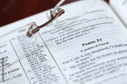 Open Bible with focus on Psalm 23