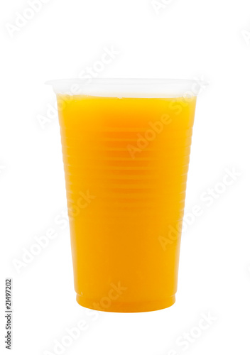 Orange juice in plastic cup isolated