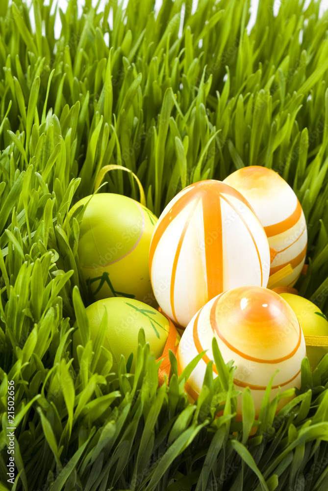 Easter eggs on green grass Easter eggs on green grass