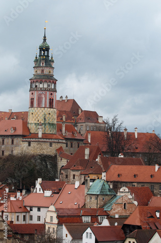 view on the castle tower in the old city of Cesky Krumlov
