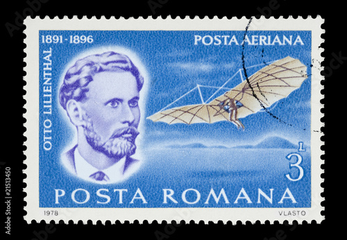 Romanian stamp featuring flight pioneer Otto Lilienthal