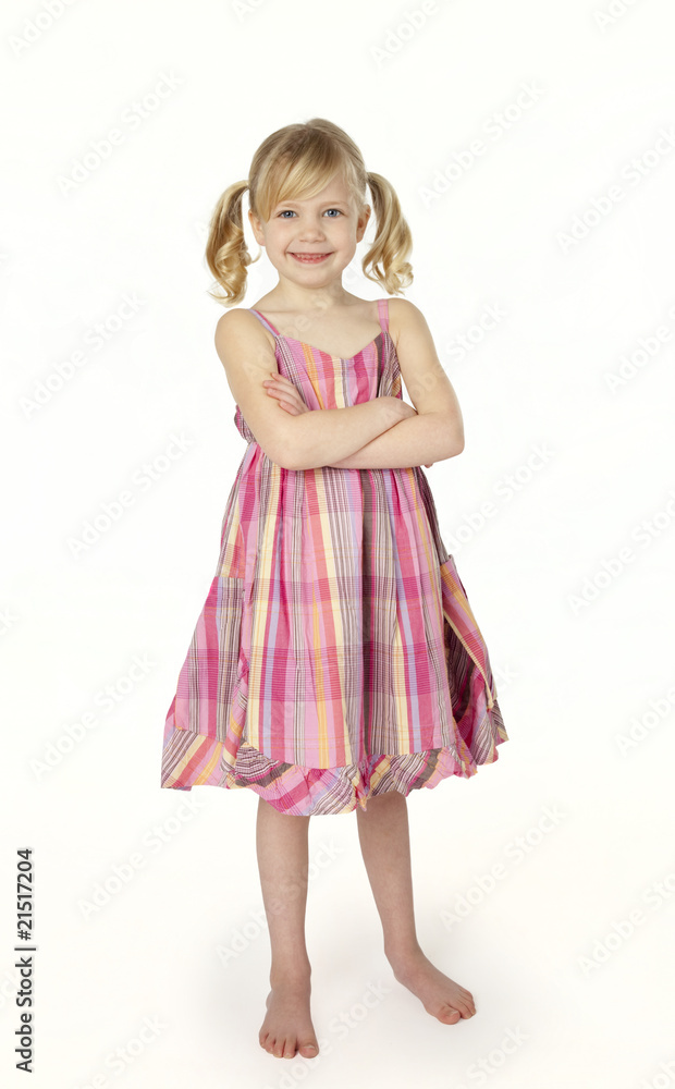 Six Year Old Girl Standing on White Background