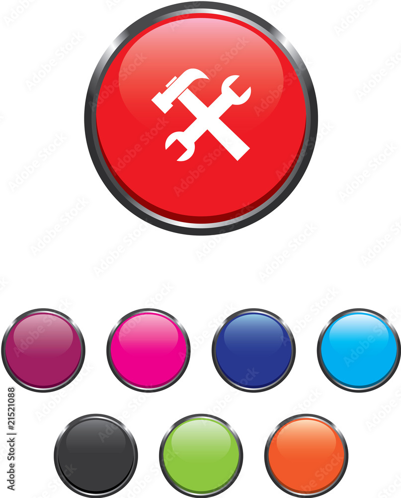 Tools on button with metallic border Tools on button with metallic border