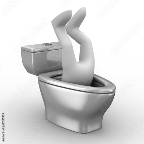 man into toilet bowl. Isola...