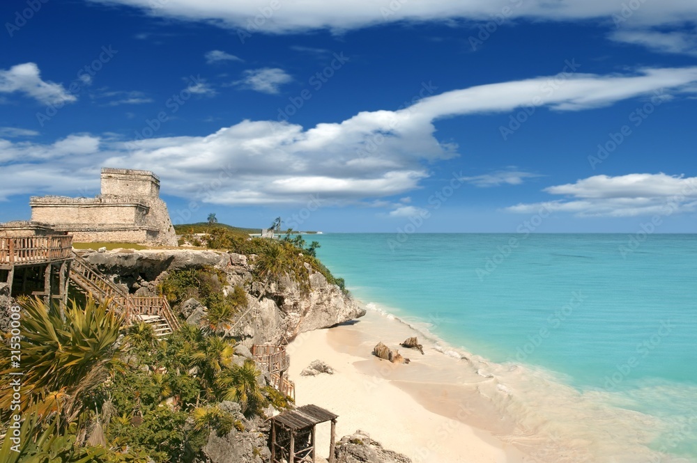 Tulum mayan ruins caribbean sea in Mexico