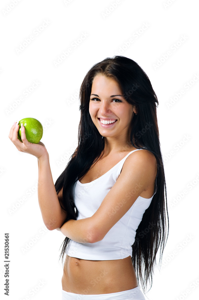 Pretty woman with green apple Pretty woman with green apple