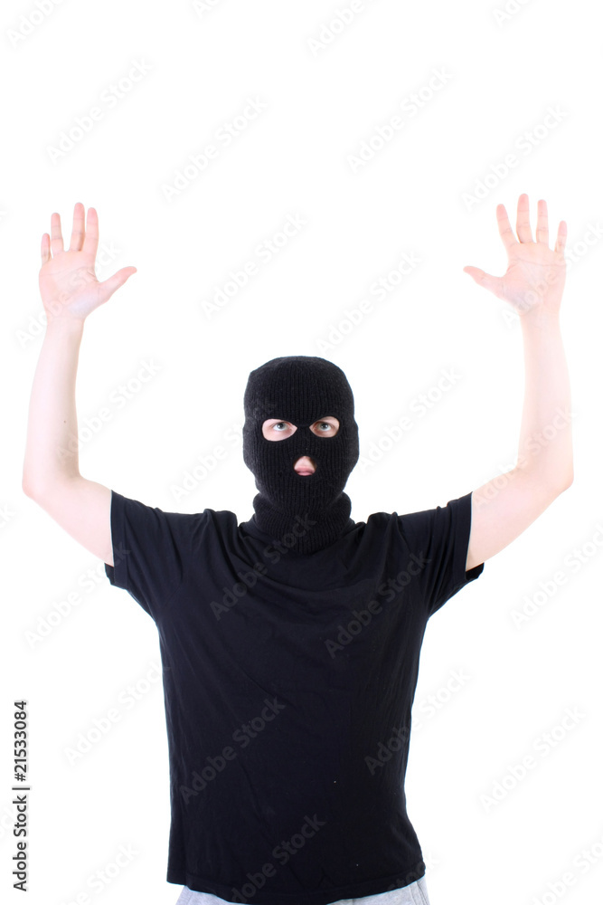 The surrendered criminal in a mask The surrendered criminal in a mask