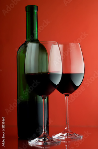 Two wineglass and bottle