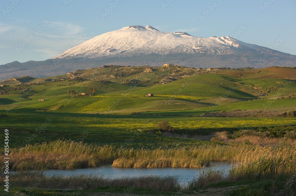Farmland And Volcano Etna Farmland And Volcano Etna