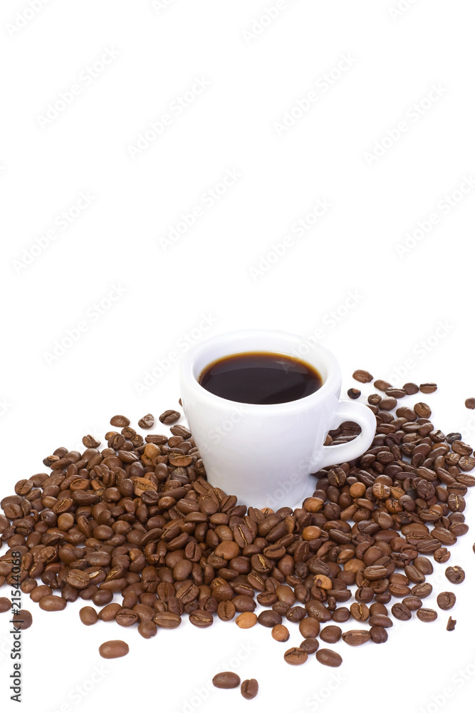 isolated cup and coffee beans isolated cup and coffee beans