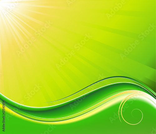 Sun-rays and wave green vector background