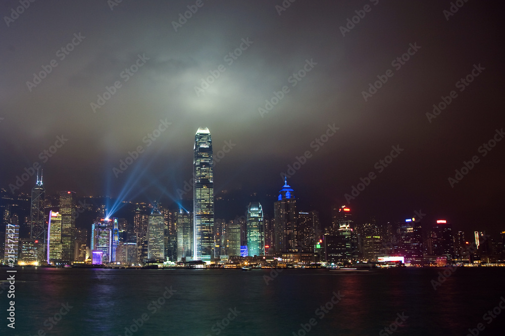 Fototapeta premium hong kong harbor laser light show and panorama