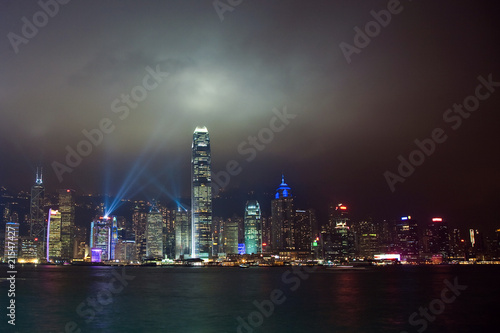 hong kong harbor laser light show and panorama