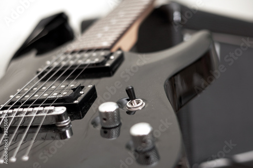black electric guitar, musical instrument