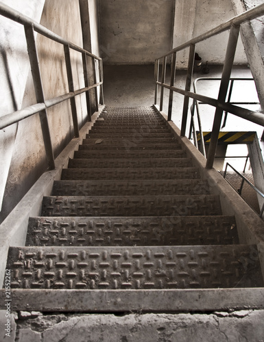 An industrial metal stair