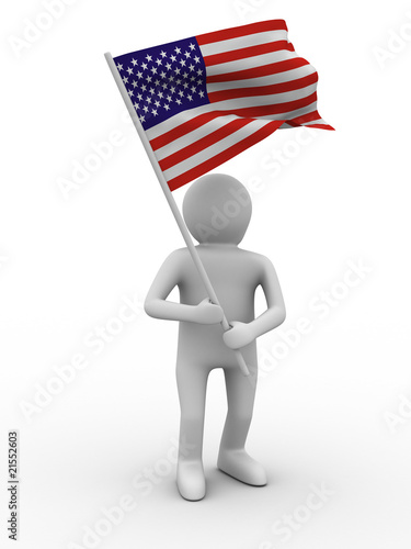man waves flag on white bac...