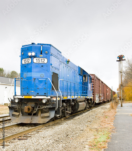 train with motor locomotive, South Paris, Maine, USA