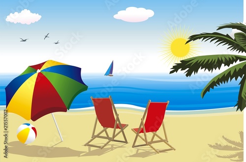 summer landscape with sun and beach
