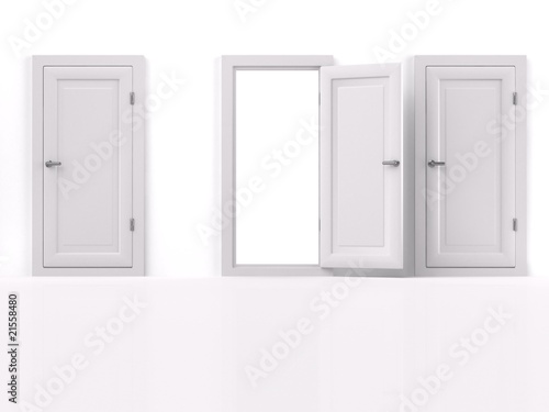 Fototapeta Naklejka Na Ścianę i Meble -  3-rd granting of three doors with one open door