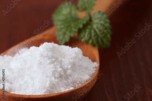 Icing sugar and lemon balm