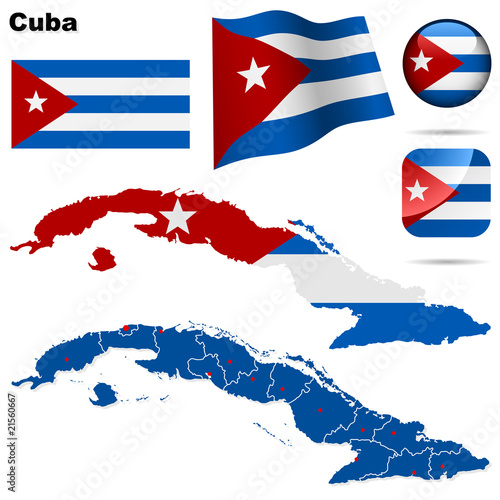 Cuba vector set. Shape, flags and icons.