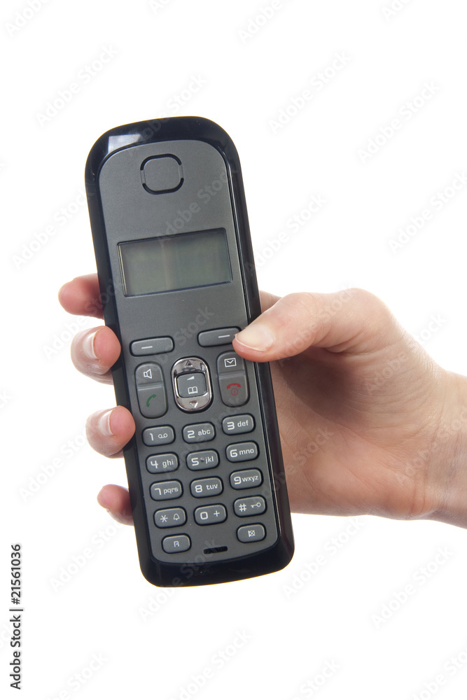 Hand with telephone over white background Hand with telephone over white background