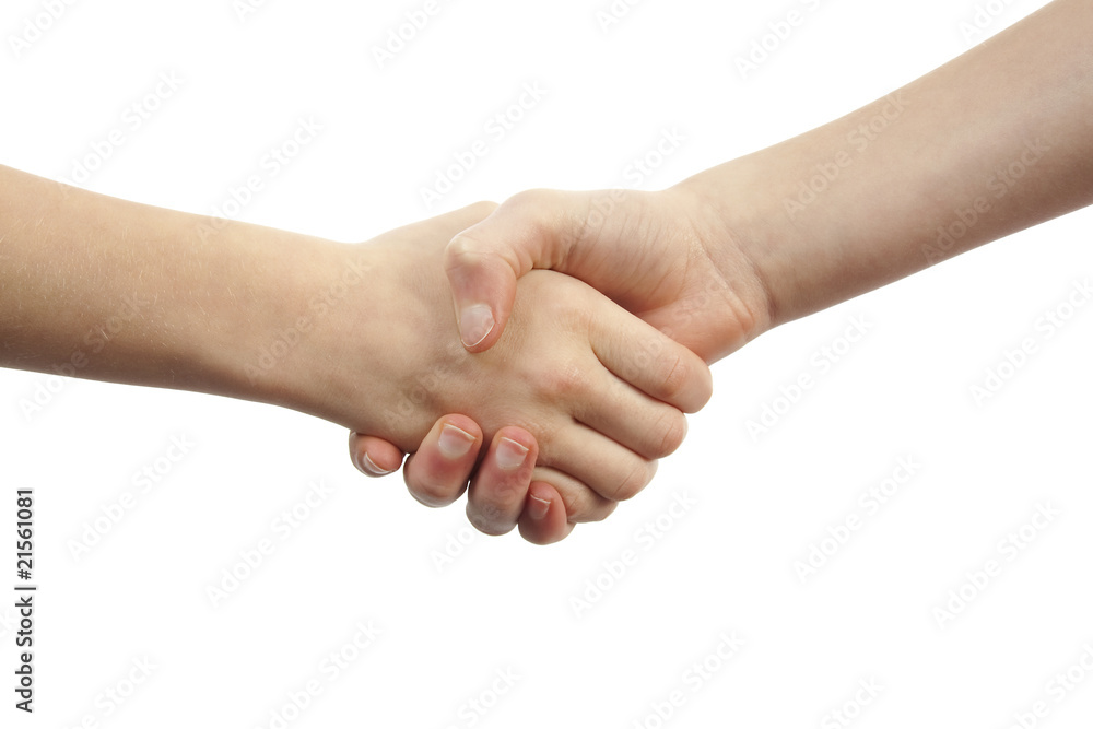 Kids handshake over white background