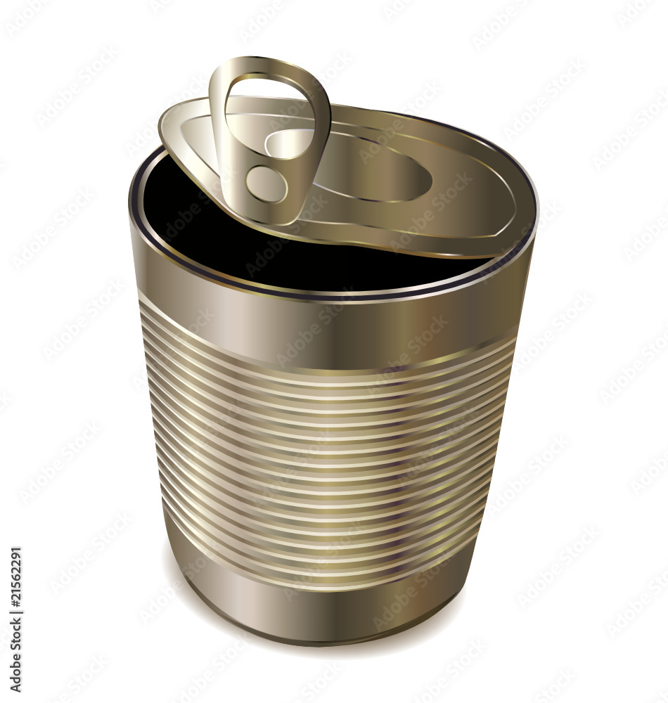 Metallic tin for food or consumption concept Metallic tin for food or consumption concept