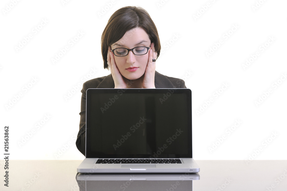 business woman working on laptop isolated on white business woman working on laptop isolated on white