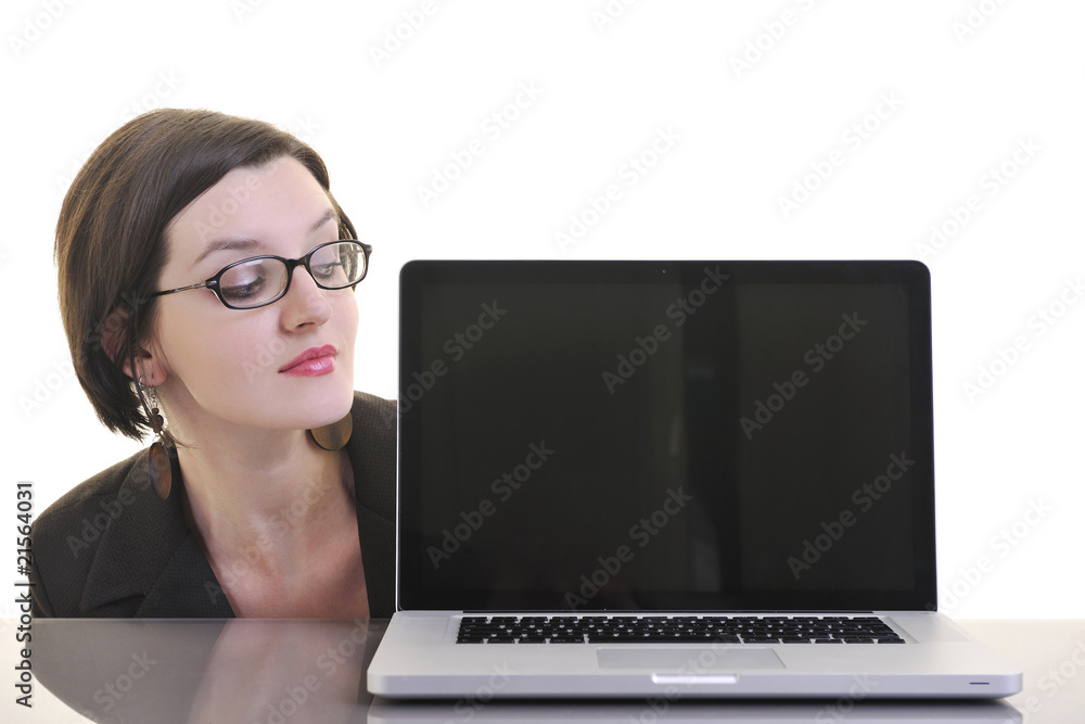 business woman working on laptop isolated on white business woman working on laptop isolated on white