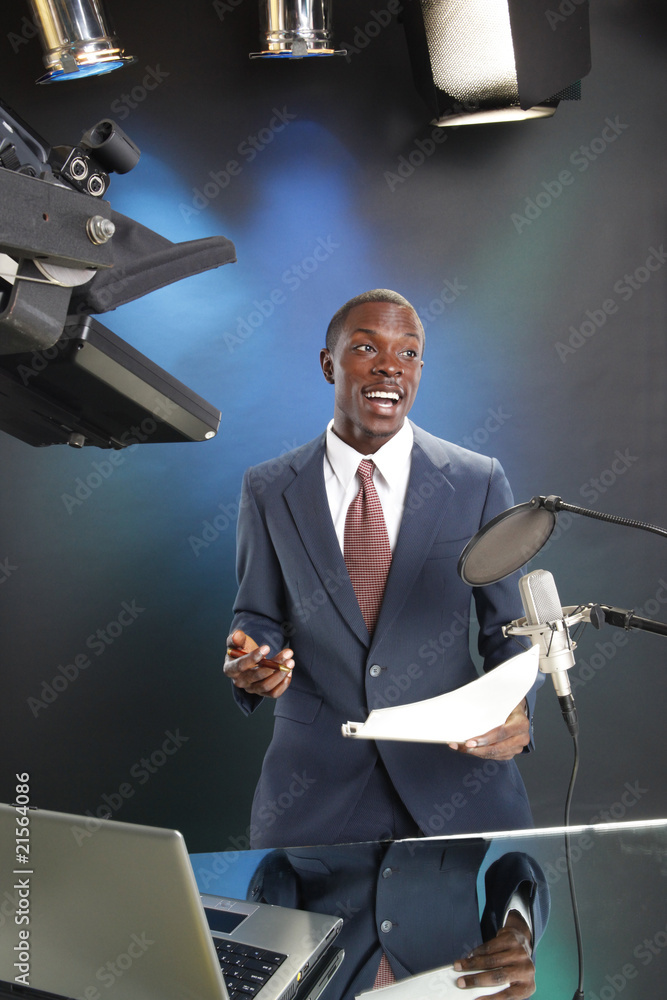 TV/Radio news anchor with prompter and microphone Stock Photo Adobe Stock
