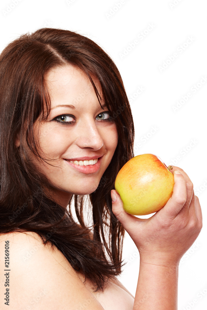 Frau isst Apfel Frau isst Apfel
