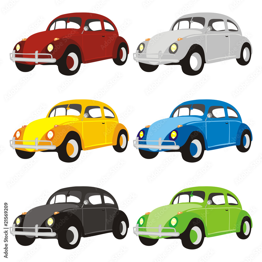 fully editable vector isolated funny colored cars with details