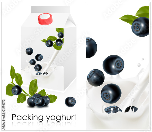 Background for design of packing yoghurt . Blueberry.