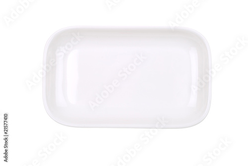 The rectangular white dish on white