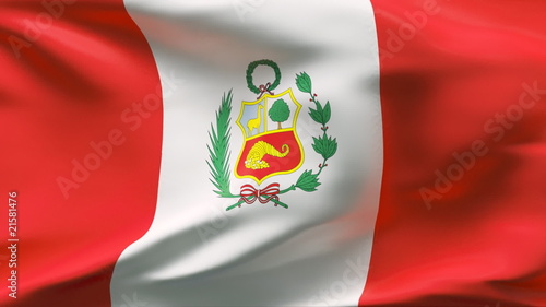 Creased Peru flag in wind with seams and wrinkle