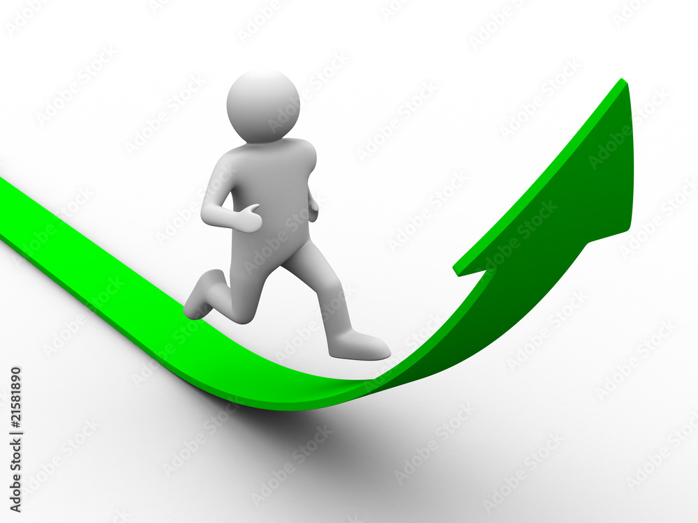 man climb green arrow. Isolated 3D image man climb green arrow. Isolated 3D image