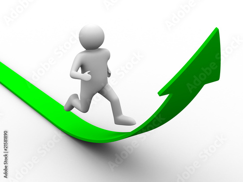 man climb green arrow. Isolated 3D image