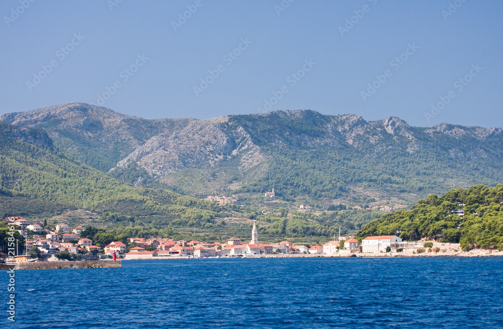 View from the sea at the resort Jelsa, Croatia
